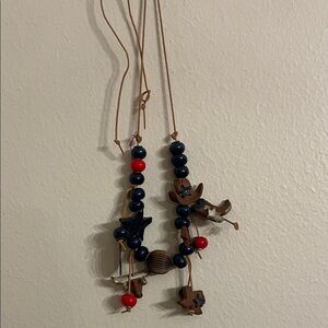 Western Painted Navy Red Ceramic Beaded Necklace Cowboy Hat, Boot, Texas Star